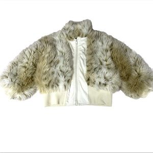 Corky & Company Little Girls Size 4 Faux Fur Coat Off White Beige Made USA #1769